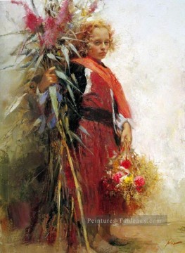 Fleur enfant dame peintre Pino Daeni Peinture à l'huile